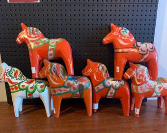 caballo Dala sueco de madera vintage Nils Olsson / Caballos Dalarna Akta Dala Hemslojd / Nusnas / Mora / Suecia