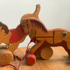 vintage toy  push-pull speelgoed/speelgoed/aap monkey/horse paard Nooitgedagt Made in West Germany