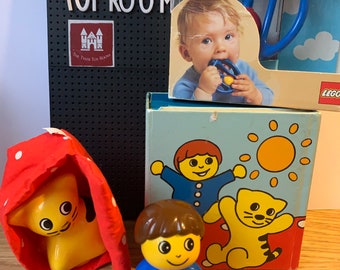 Vintage jaren 1980 bijzondere Lego Duplo set 2014 Rammelaar (nieuw) + boeken + figuren