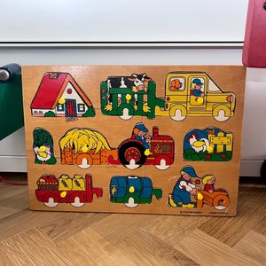Vintage pussel / Boerderijleven / Made in Holland / Simplex Toys / Interactive Farm Wooden Puzzle 9503