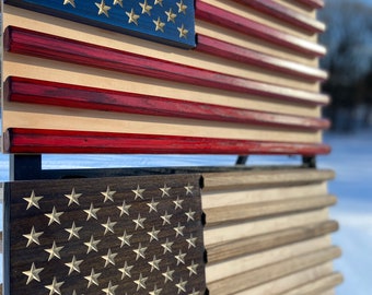Wood American Flag Lacrosse Sticks with removable stick holder