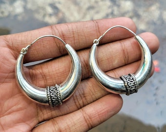 Boho Silver Plated Hoop Earrings – Ethnic Tribal Design