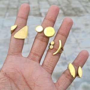 Chunky African Bold Brass Rings, Statement Gold Tone Boho Rings, Adjustable Funky Rings, Boho Rings For Women Gift