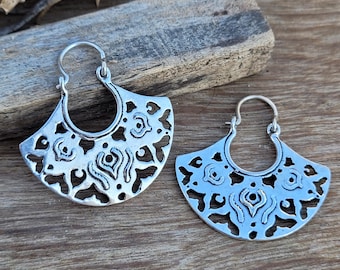 Boho Silver Plated Hoop Earrings - Tribal Ethnic Style