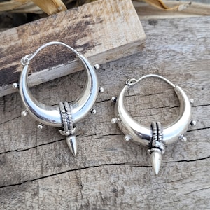 Tribal Silver Tone Hoop Earrings, African Inspired Earrings, Boho Ethnic Festive Style, Bohemian Earrings Gift For Her