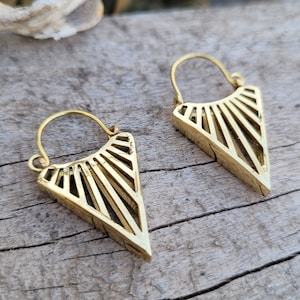 Geometrical Ethnic Brass Earrings, Tribal Hoop Earrings, Boho Brass Earrings, Festive, Perfect Gift For Her