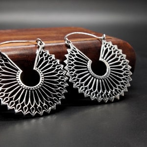 Mandala Silver Tone Hoop Earrings, Small Hoops, Boho Earrings, Ethnic Jewelry, Festival Earrings, Perfect Gift