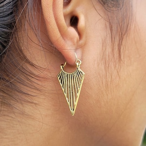 Small Geometrical Brass Hoop Earring, Minimalist Design, Gold Tone, Simple Dainty Hoops, Perfect Gift For Her
