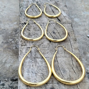 Chunky Brass Hoop Earrings – Large Gold Tone Bohemian Hoops, Oversized Statement Jewelry for Women