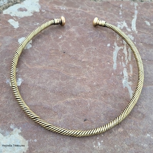 Brass Tribal Choker Necklace, Ethnic Boho Torque Necklace, Bohemian Gold Tone Necklace, Boho Style, Perfect Gift