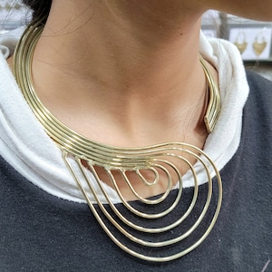 Boho Brass Choker Necklace, Gold Tone Choker, Tribal Big Necklace, Bohemian, Perfect Gift