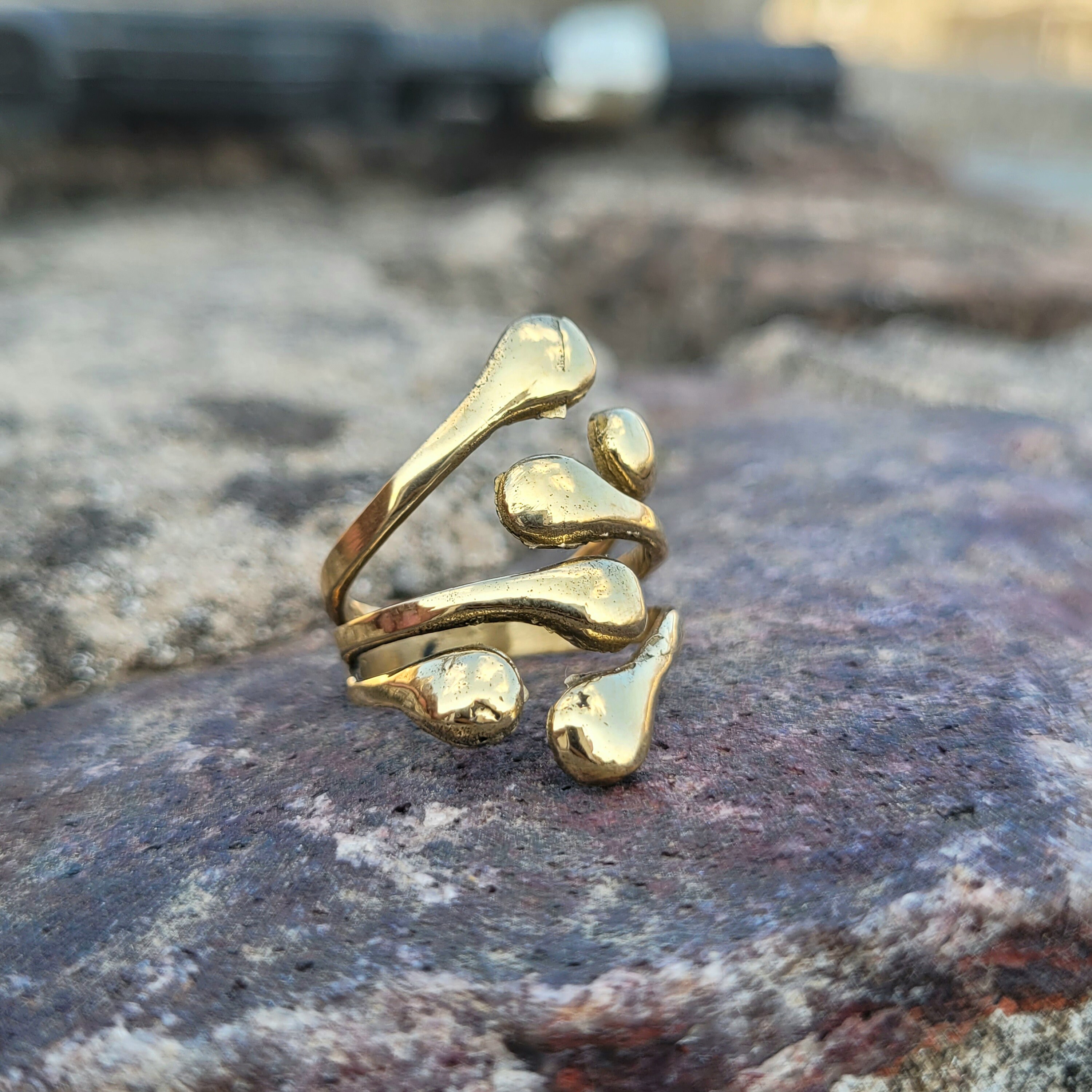 Chunky Gold Tone Brass Rings: Adjustable Boho Statement Rings - Set of ...