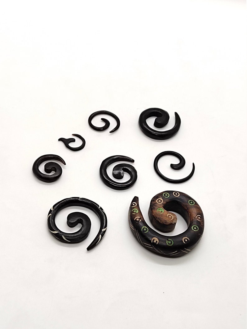 Tribal Wood Spiral Ear Stretchers, Wood Ear Expanders, Wood Spiral