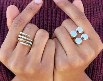 Chunky Brass Statement Ring Set: Adjustable Gold Tone Boho Jewelry