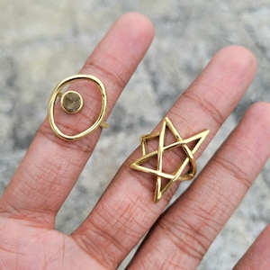 Chunky Brass Statement Rings: Adjustable Boho Style, Set of Two