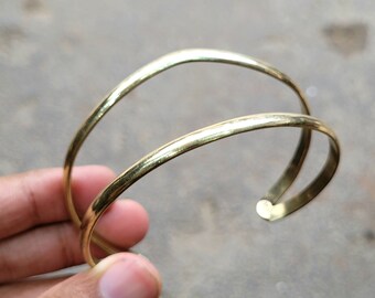 Adjustable Brass Cuff Bracelet: Minimalist Gold Tone Boho Jewelry
