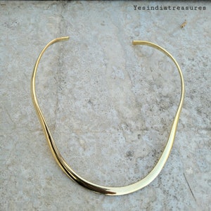 Minimalist Gold Tone Collar Necklace, Brass Choker Necklace, Sleek Design, Statement Choker Necklace, Perfect Gift For Her