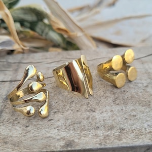 Chunky Gold Tone Brass Rings, Adjustable Boho rings, statement rings for Women