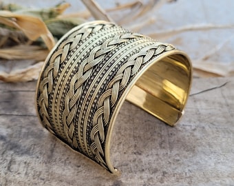 Bracelet jonc large en laiton : bracelet tribal bohème