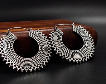 Boho Silver Plated Hoop Earrings: Tribal Bohemian Style