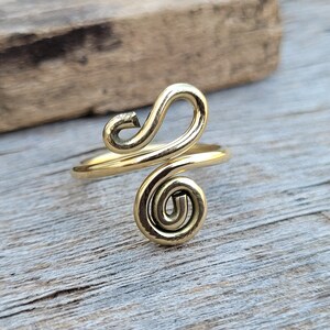 Gold Tone Brass Spiral Ring - Adjustable Boho Statement Ring