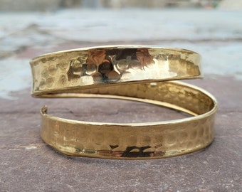 Hammered Brass Arm Cuff, Adjustable Boho Armlet