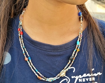 Multi Colored Beaded Boho Necklace, Ethnic Festival Style