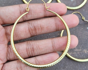 Chunky Brass Hoop Earrings: Big Gold Tone Bohemian Hoops