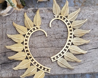 Brass Feather Ear Cuff: Boho Tribal No Piercing Earrings