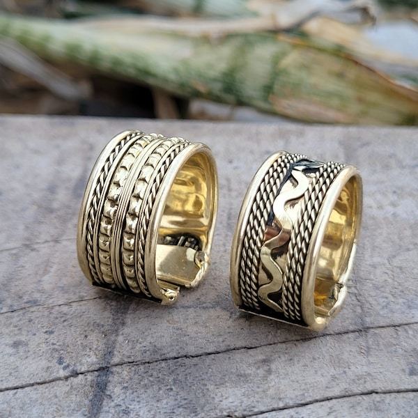 Boho Brass Adjustable Rings Set: Ethnic Tribal Stacking Rings