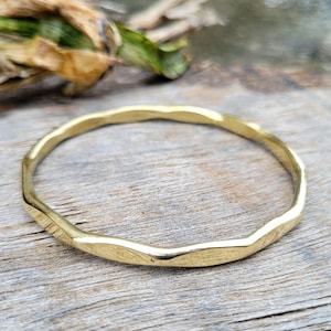 Minimalist  Gold Tone Brass Bangle, Stackable Bangle, Hammered Statement Bracelet, Perfect Gift For Her