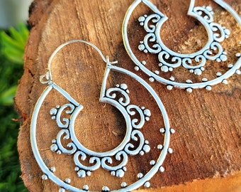 Boho Silver Plated Hoop Earrings: Chunky Tribal Style