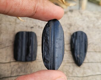 Raw Black Tourmaline Cabochon Set, Natural Rough Gemstones for Jewelry Making
