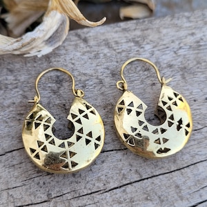Brass Hoop Earrings, Boho Geometrical Earrings, Small Tribal Hoops, Perfect Gift For Her