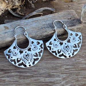 Boho Silver Plated Hoop Earrings - Tribal Ethnic Style