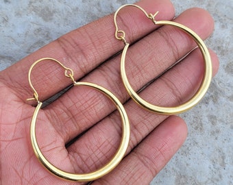 Gold Tone Hoop Earrings: Minimalist Brass Boho Style