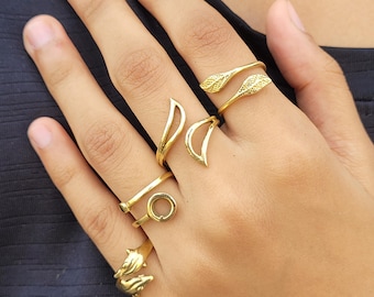 Statement Brass Ring Set | Minimalist Boho Jewelry | Adjustable Rings for Women