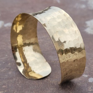 Hammered Brass Cuff Bracelet: Wide Boho Statement Bangle