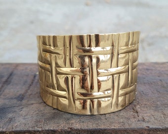 Large bracelet manchette en laiton, couleur dorée ethnique, gros bracelet jonc réglable