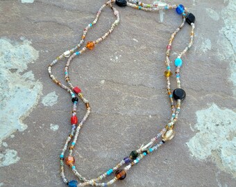 Handmade Colorful Seed Bead Long Necklace - Boho Statement Jewelry for Vibrant Style