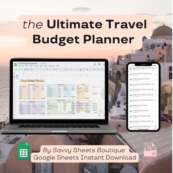 Savvy Sheets - Travel Budget Planner Spreadsheet - Google SheetsInstant Download