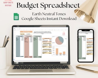 Simple Bucket Budget Spreadsheet - Earth Neutrals Colours - Google Sheets Instant Download
