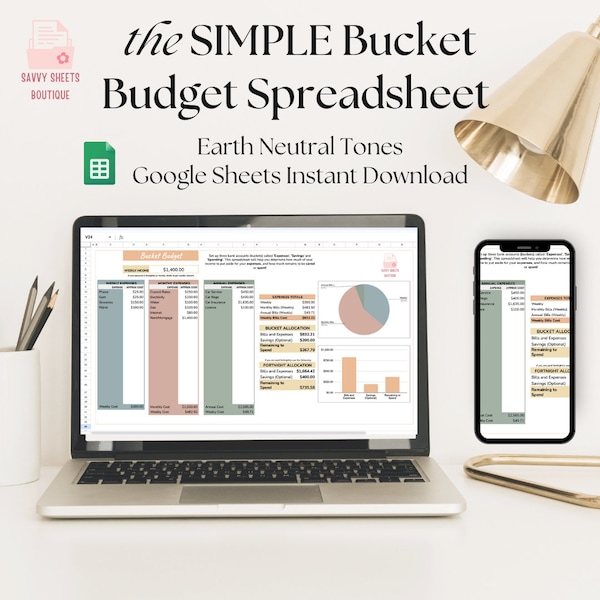 Barefoot  Inspired Simple Bucket Budget Spreadsheet - Google Sheets Instant Download
