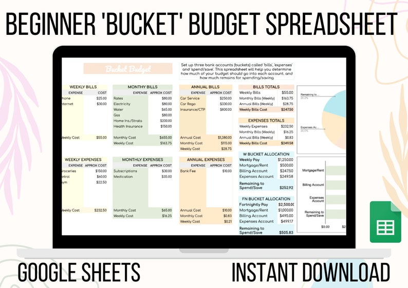Savvy Sheets Bucket Budget Spreadsheet Google Sheets Instant Download