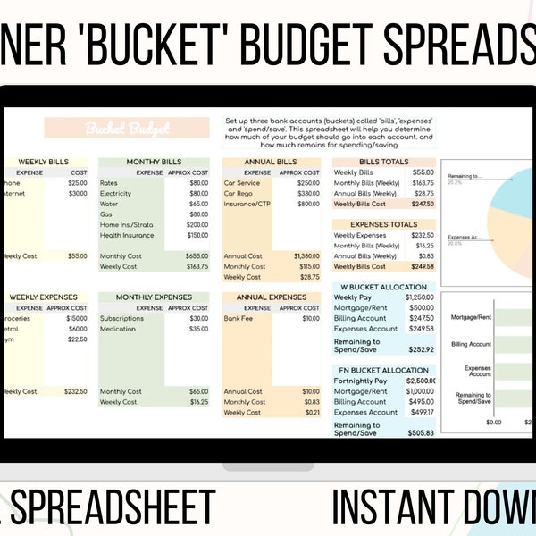 Fogli esperti - Foglio di calcolo del budget bucket - Download digitale MS Excel