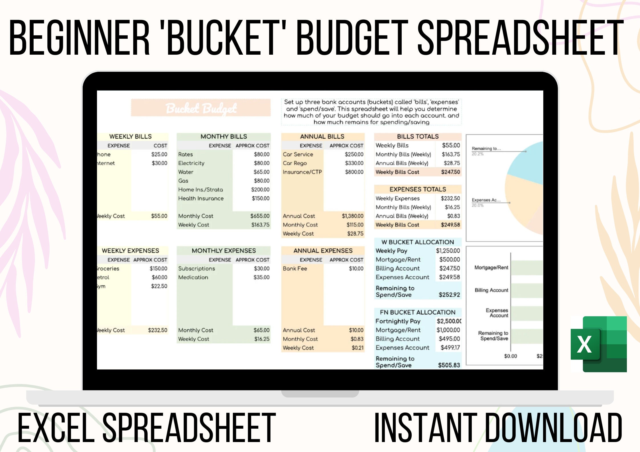 Savvy Sheets Bucket Budget Spreadsheet MS Excel Digital Download Etsy
