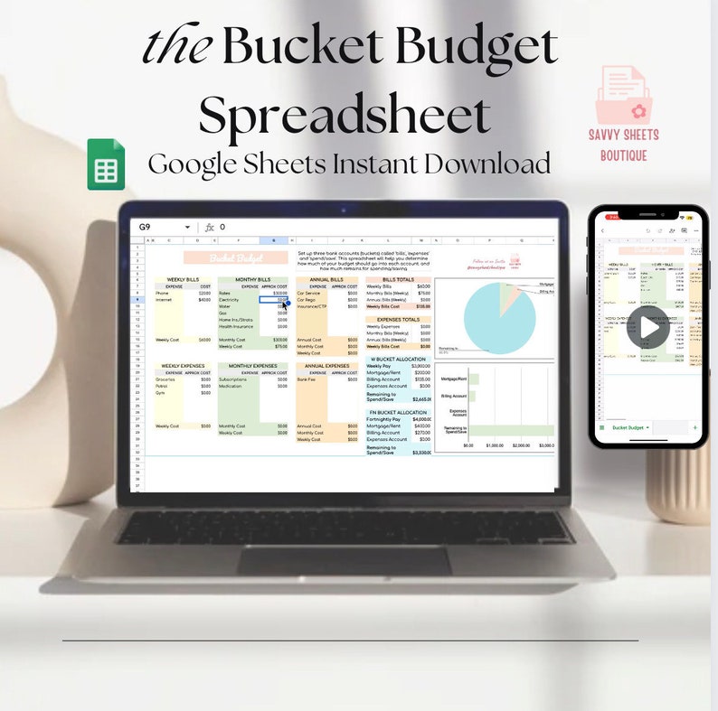 Savvy Sheets Bucket Budget Spreadsheet Google Sheets Instant Download