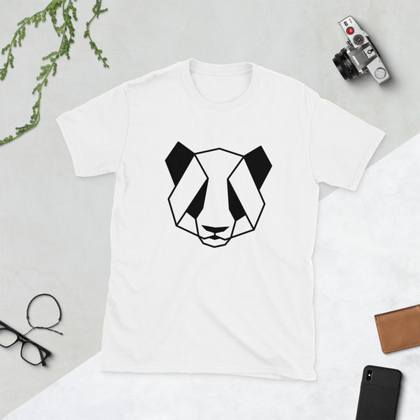 Panda Pandabär, polygonales geometrisches Design, bequemes Kurzarm-T-Shirt schwarz oder weiß