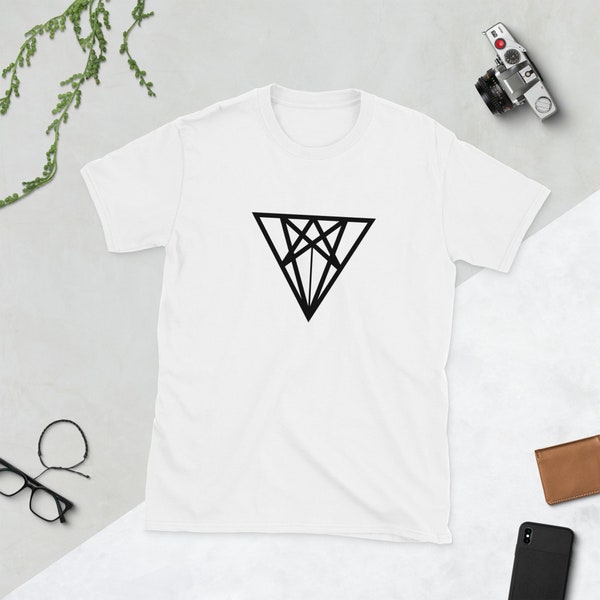 Diamond Shape Triangle T-shirt, Black Geometric Short Sleeve Gem Shirt, White Graphic Jewel Contrast Crewneck Tee, Optical Illusion Tshirt