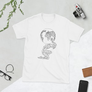 Greek God Atlas Carrying the World, Polygonal Geometric Design, Comfy Short Sleeve T-Shirt Black or White